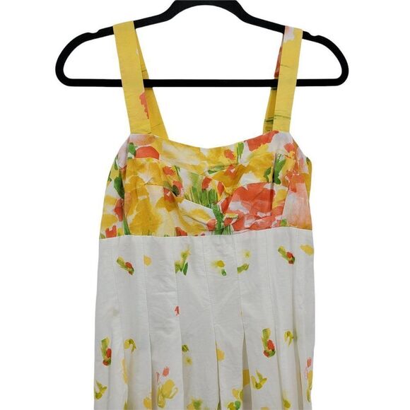 R&K Cotton Cottagecore Peasant White Spring Floral Tea Length Apron Dress Sz 8 - Picture 7 of 12